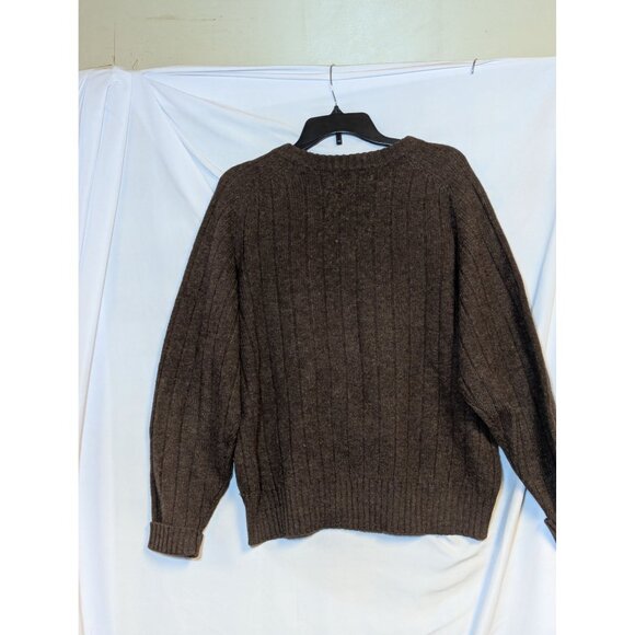 Vintage Heather & Tweed Brown Wool Shetland Ribbed Knit V-Neck Pullover Sweater - Picture 4 of 5